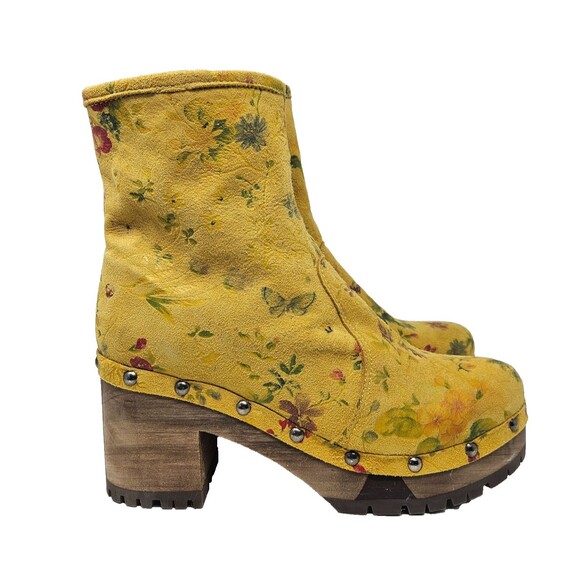 GRUNBEIN Bella Clog Boots 39 Yellow Floral Suede Handmade Sustainable Bohemian - Picture 3 of 12